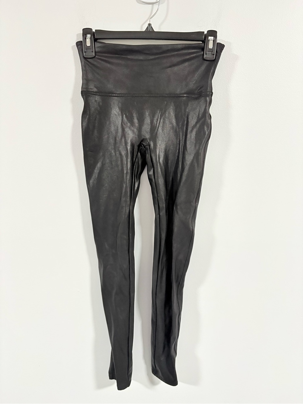 Spanx Womens M Faux Leather High Waisted Leggings Black Shiny Tights